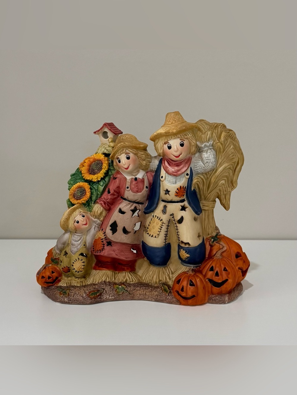 VINTAGE PartyLite Ceramic Scarecrow Family Candle Holder